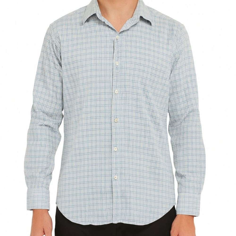 Barneys NY Men Size Medium White Checked Plaid Dress Shirt Workwear